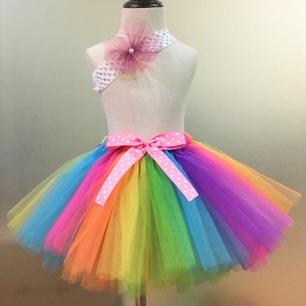 

rainbow tutu baby girls women skirt tulle ballet dance pettiskirt tutus with polka dots bow and headband set kids party, Blue