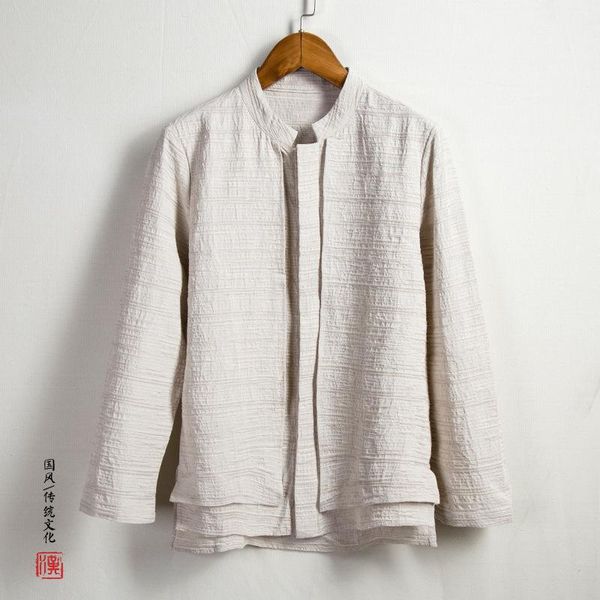 

men's casual shirts 2021 autumn linen long-sleeved shirt chinese style cotton and trendy tang suit tide, White;black