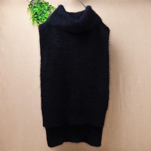 

women's vests fashion women ladies 's turtlenck warm solid loose sleeveless mink cashmere knitted sweater coat pullover black bas, Black;white