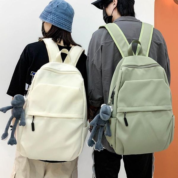 

school bags 2021 solid color woman backpack double shoulder large capacity man travel rucksack a4 book schoolbag for teenage girl boy