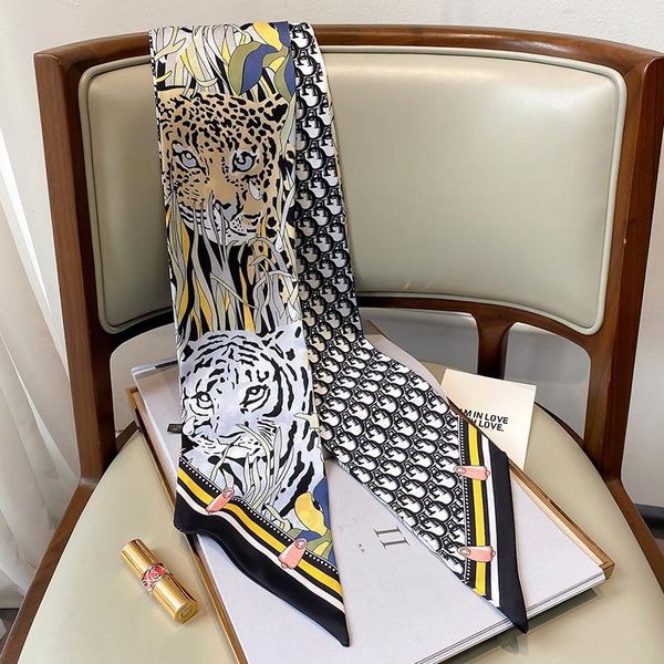 

scarves 2021 fashion letter decorative silk scarf hairband narrow ribbon professional small binding bag, Blue;gray