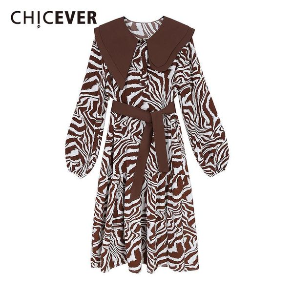 

casual dresses chicever striped dress for women asymmetrical lapel lantern long sleeve high waist lace up a line female 2021, Black;gray