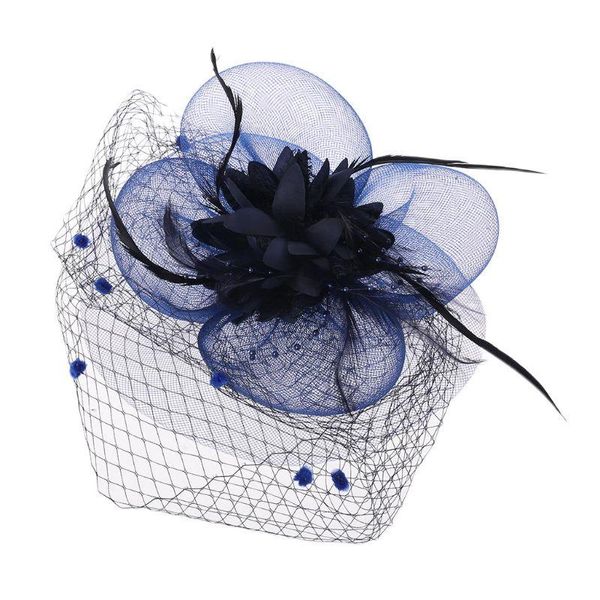 

hair clips & barrettes handmade lace flower women retro tea party fascinators pillbox hat large grid mesh veil banquet wedding duckbill clip, Golden;silver