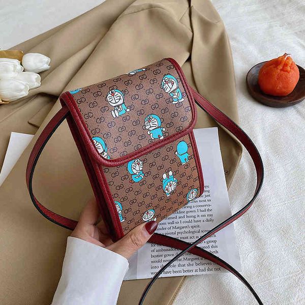 

70% off luxury design handbag dingdang cat letter print girl cartoon fashion color contrast satchel for mobile phone change key bag v1z8 nsz, Red;black