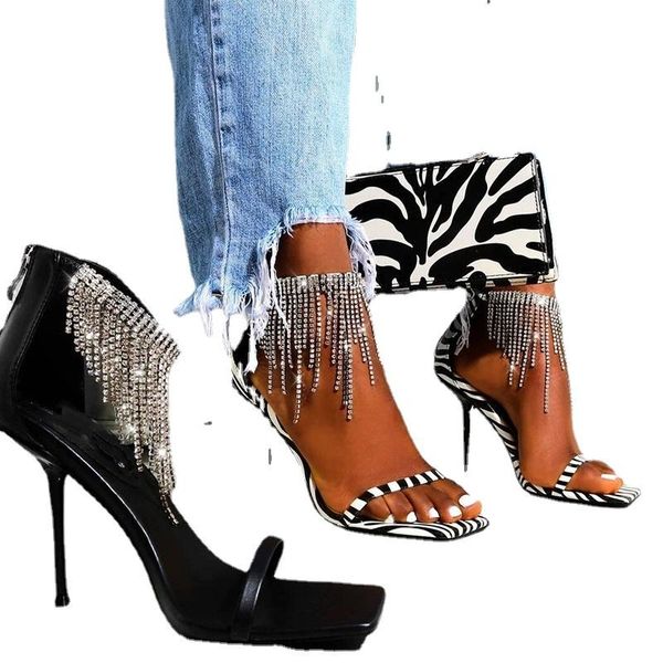 

dress shoes rhinestone high heel ladies sandals 2021 for women prom party, Black