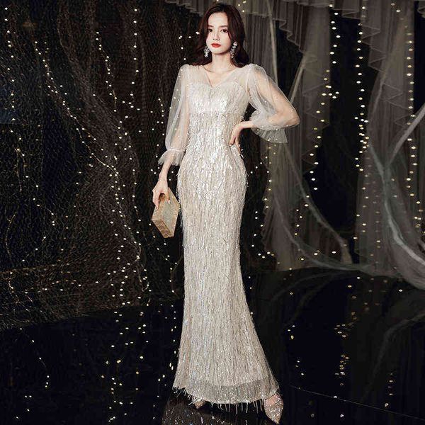 

luxury street style dresses golden evening female 2021 banquet temperament long sequin student host autumn, Black;pink