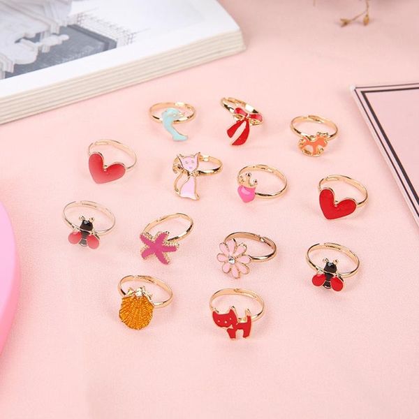 

cluster rings 36 pcs/set cartoon children flower animal adjustable alloy kids ring girls birthday party gifts, Golden;silver
