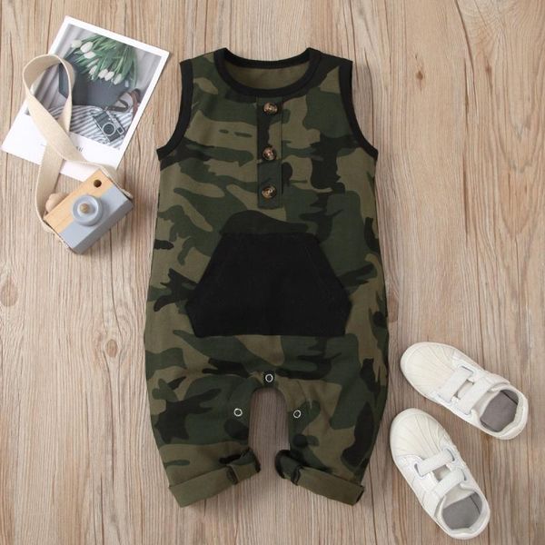 

toddler baby boy girls causal clothes summer fall sleeveless outfits cotton camouflage romper infant clothing jumpsuits, Blue