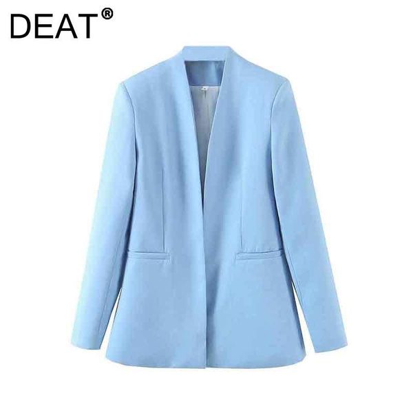 

women's suits & blazers [deat] 2021 spring autumn fashion tide coat loose long sleeve solid color collarless temperament blazer women13, White;black