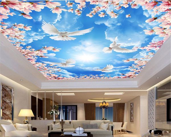 

wallpapers custom 3d zenith wallpaper mural blue sky pink flowers white dove floral for walls promotion