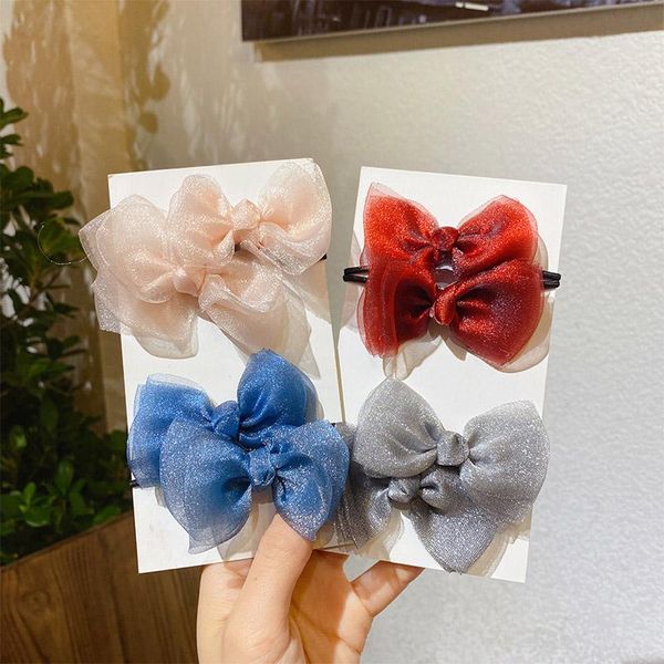 

pcs/set children cute colors bow elastic hair bands ponytail holder girls soft scrunchies rubber kids accessories, Slivery;white