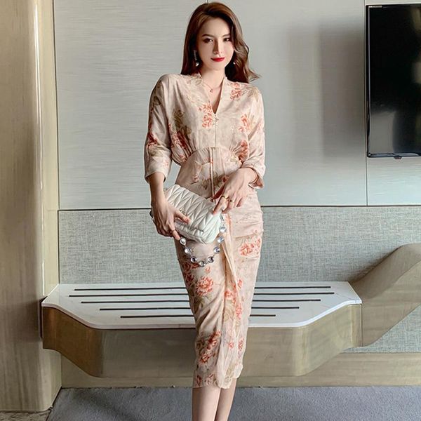

casual dresses arrival comfortable fashion vintage formal dress temperamental slim print elegant chiffon pencil, Black;gray