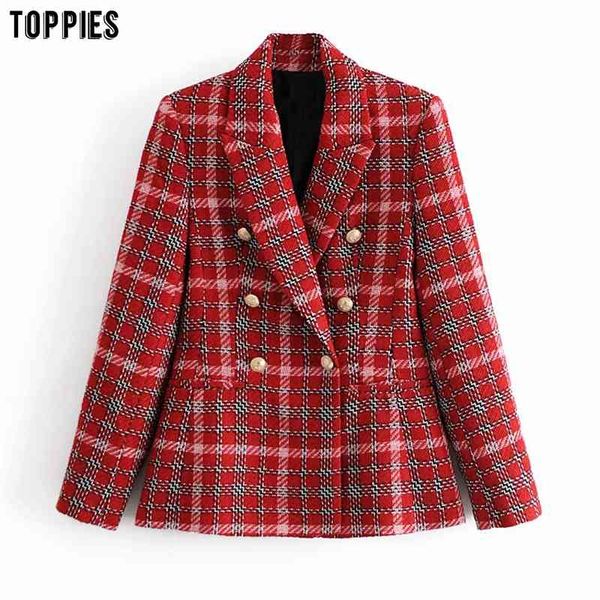

ies vintage plaid woolen jacket coat woman double breasted suits female outwear clothes 210412, White;black