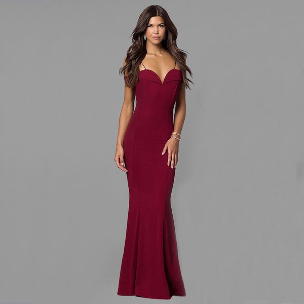 

women solid dress elegant party night club trumpet spaghetti strap sleeveless zipper off the shoulder v neck empire robe 210416, Black;gray