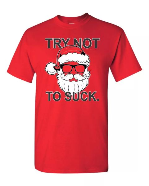 

santa claus try not to suck christmas merry men's tee shirt 160, White;black