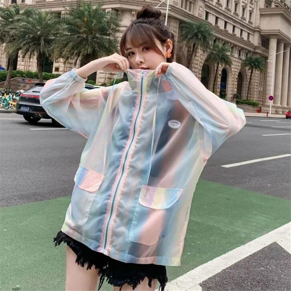 

women's jackets 2021 summer windbreaker coat streetwear loose thin women sunscreen jacket long breathable korean kpop clothes, Black;brown