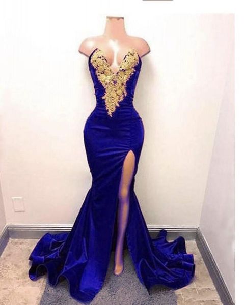 Сексуальная королевская голубая бисера кружева русалка выпускные платья выпускного вечера платья в люкуллушке длиной до пола формальные вечерние платья Vestido