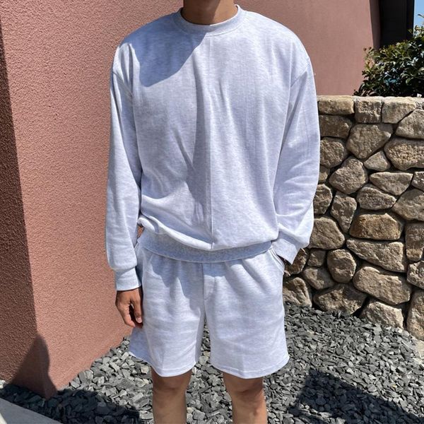 

men's tracksuits korean style couple loose sweater suit autumn fashion sports shorts two-piece long-sleeved top, Gray