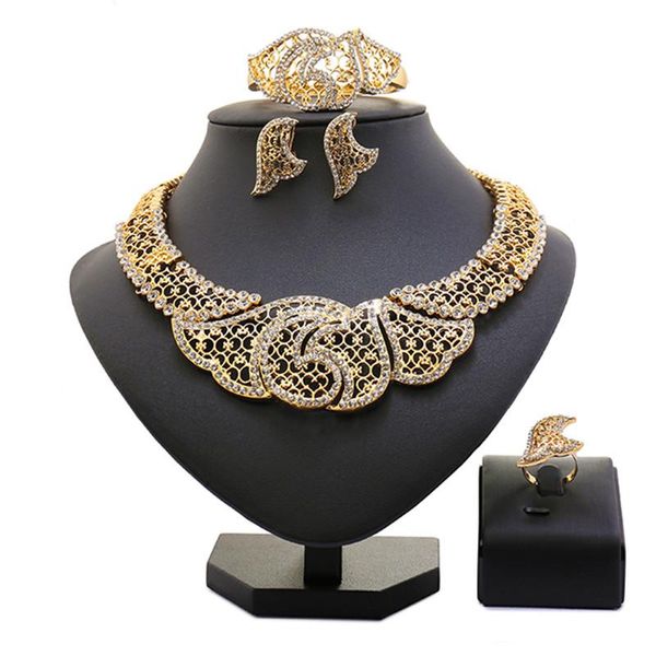 

earrings & necklace right fashion noble gold jewelry set african beads women wedding accessories statement bridal joyerÃ­a, Silver