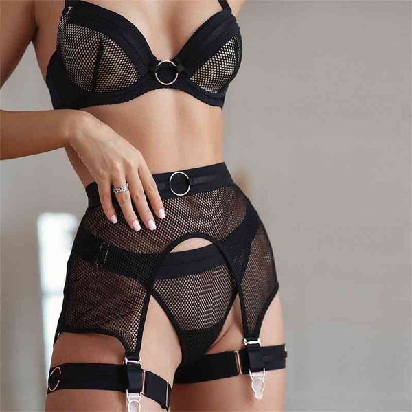 

selling 4-piece mesh metal stitching bib lingerie 3034, Black;white