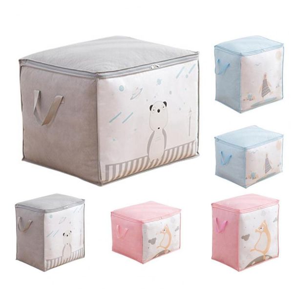 

storage bags large capacity clothes organizer dust-proof non woven fabric cartoon print foldable blanket bag for wardrobe supplies