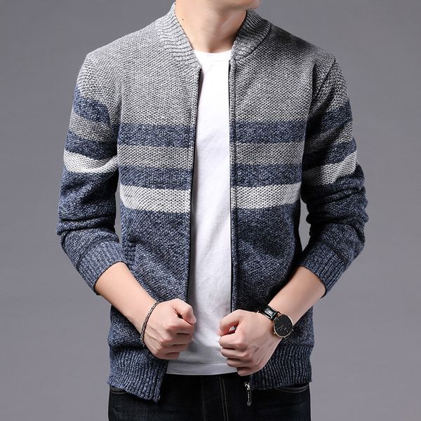 

browon korean clotnes wintersmart casual knitted patchwork cardigan fashion thick zipper up men clothing sweater, White;black