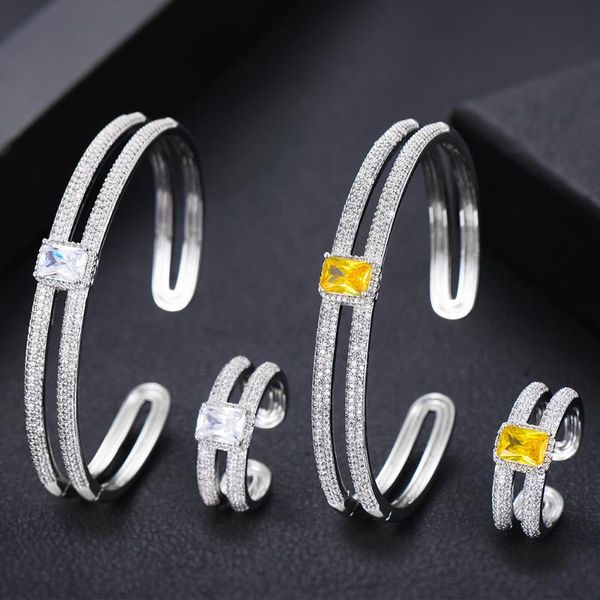 

earrings & necklace godki luxury trendy saudi arabia bangle ring set jewelry sets for women wedding engagement brincos para as mulheres 2021, Silver