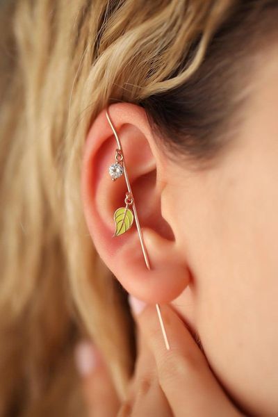 

dangle & chandelier minimalist leaf ear pin,ear pin earring,pin hook cuff,modern cane climber, modern demi-fine jewelry, Silver