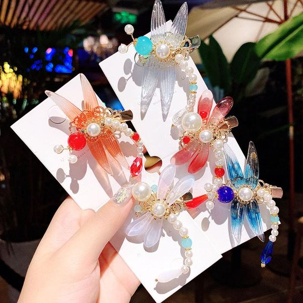 

hair accessories 2pcs/set girls imitation dragonfly pins clips ornaments hairgrips headwear kids baby hairpins, Slivery;white