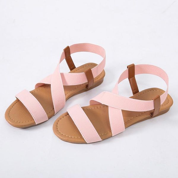 

sandals 2021 summer ladies stretch fabric wedge barefoot women ankle strap low heel peep toe beach shoes bohemia pink beige, Black