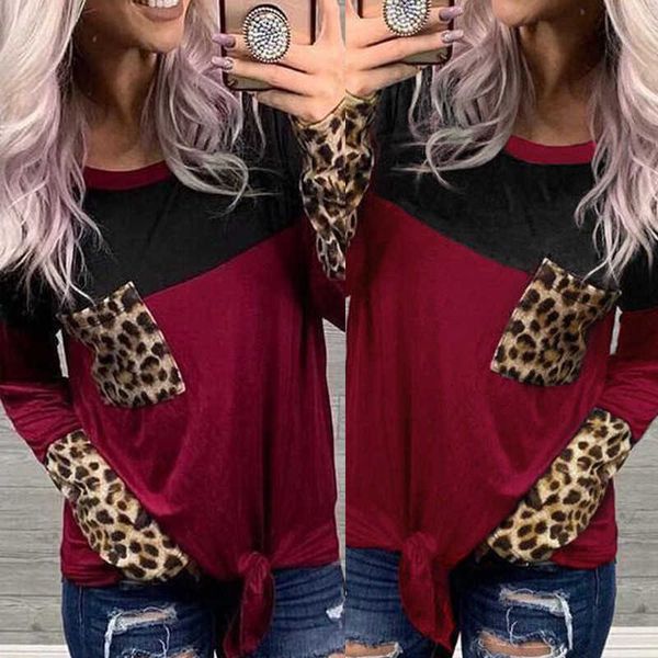 

women's t-shirt leopard panelled tshirt casual o neck long sleeve lace up pullover tee women autumn clo jwq4, White