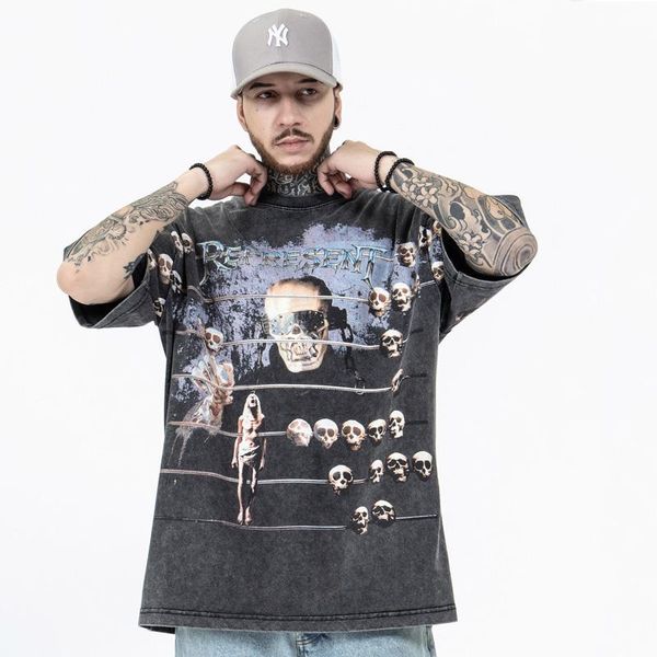 

men's t-shirts man summer printing thick cotton wash water vintage t-shirt oversize tee shirts, White;black