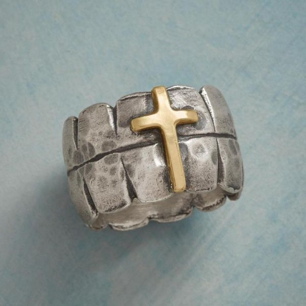 

cluster rings retro cross rip texture metal ring punk hip hop rock jewelry for men, Golden;silver