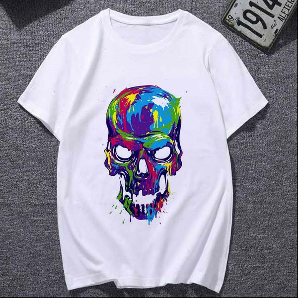 

women womens t shirt skull flower clothing short sleeve ladies female clothes graphic printed top, White
