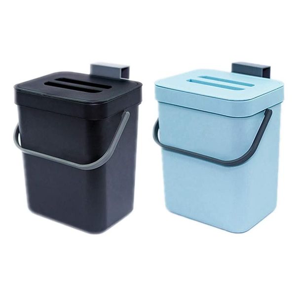 

waste bins 2x compost bin for counteror under sink composting, ndoor home trash can with removable airtight lid black & blue