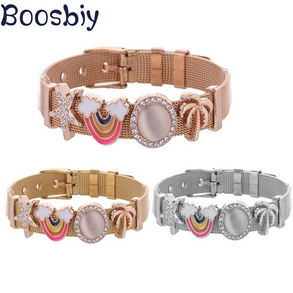 

boosbiy fashion rainbow stainless steel bracelet for women mesh set crystal star charm brand bracelets jewelry gift link, chain, Black