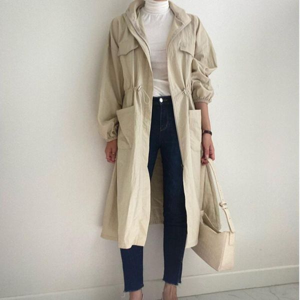

women's wool & blends winter women mid-length trench coat fashion casual long sleeve solid slim lapel patchwork zipper elegant autumn l, Black