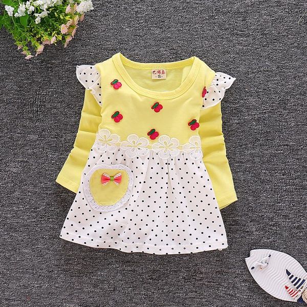 

girl's dresses ienens girls dress baby long sleeves clothes 6 9 12 18 months mini toddler infant cotton clothing kids party wear, Red;yellow