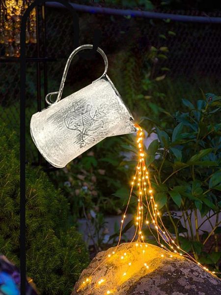 

lawn lamps solar watering can light outdoor waterproof garden fairy tale iron shower led lights string home yard christmas decor