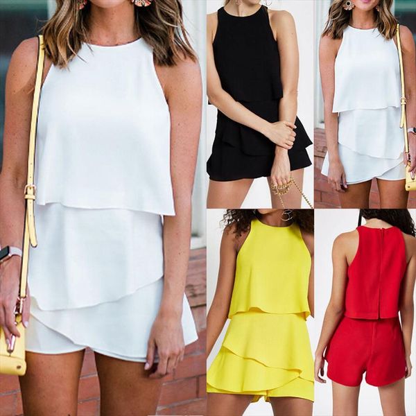 

holiday ruffles chiffon playsuit streetwear women jumpsuits slim summer beach shorts for, Black;white