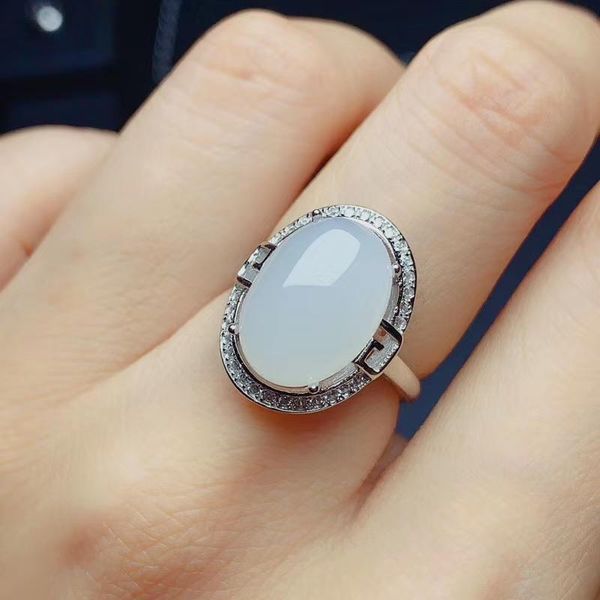 

cluster rings big size natural hetian white jade ring necklace for women jewelry soft character gold plated special craftmanship party gift, Golden;silver