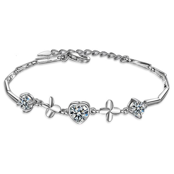 

silver 925 pure silver clover bracelet female heart japan korea simple jewelry gift for girlfriend, Black