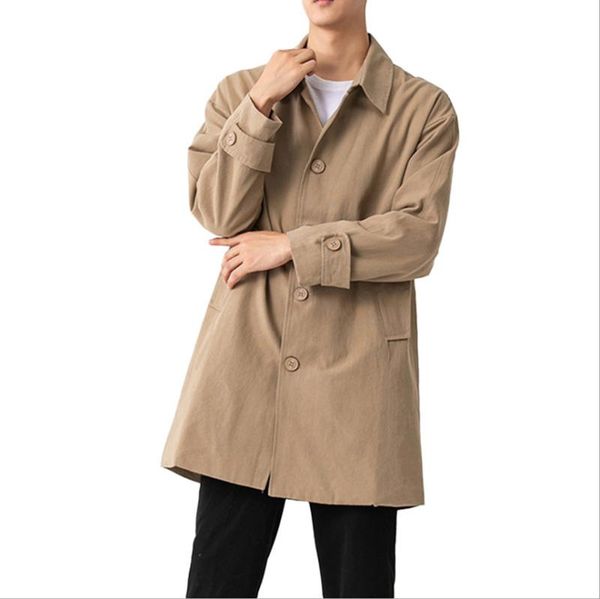 

men's trench coats mid-length coat men autumn&spring cotton simple single-breasted casual jacket khaki black plus size 5xl for, Tan;black