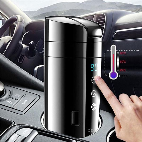 

electric kettles 12v 24v 70w real-time temperature vehicle heating cup waterproof stainless steel car kettle water heater mug travel
