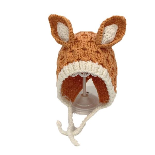

knitted hat cute hats autumn winter children's cashmere ears infant girl boy baby earmuffs headgear caps &, Yellow