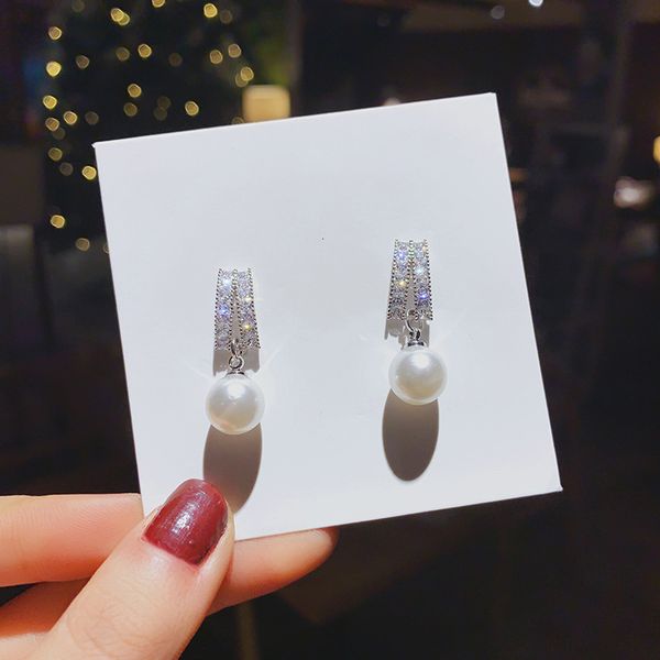 

925 silver needle diamond pearl earrings fashion temperament simple personality earrings net red versatile fashion creative earrings