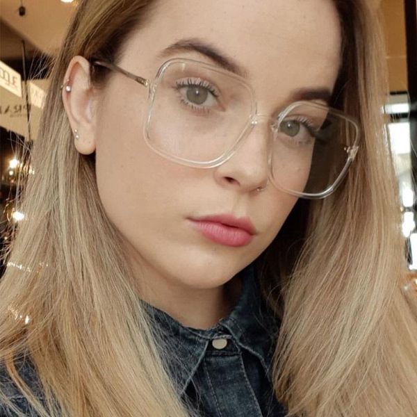 

fashion sunglasses frames vintage square clear glasses women transparent lens oversized frame ladies optical eyeglasses men anti-blue, Black