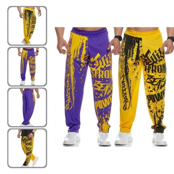 

men's pants stylish elastic waist breathable men autumn sweatpants casual print, Black