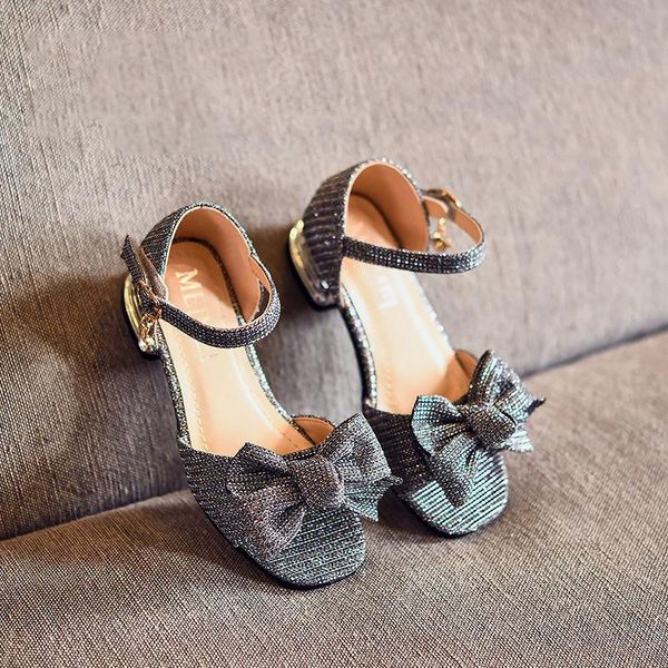 

summer children beach sandals for big girls school korean bowtie glitter princess dress shoes 5 6 7 8 9 10 11 12 years old, Black;red
