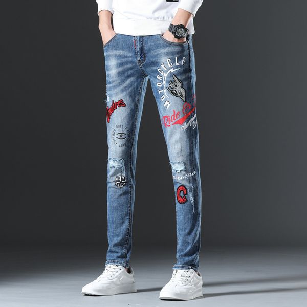 

autumn men's jeans winter with light color and personality, Blue